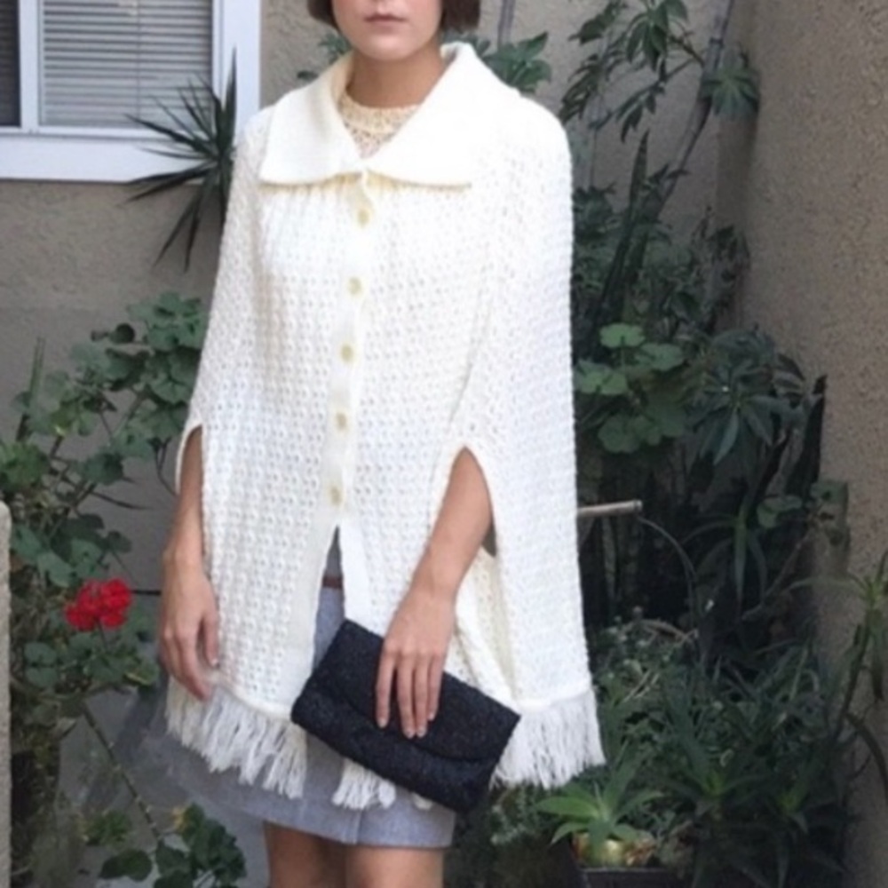 Vintage white knitted poncho